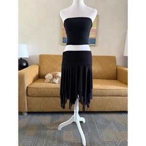 Carolina USA Black Handkerchief Hem Asymmetrical Mesh Layered Skirt Large S 4224